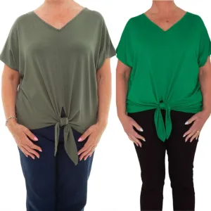 V-Neck Short Sleeve Tie-Front Top