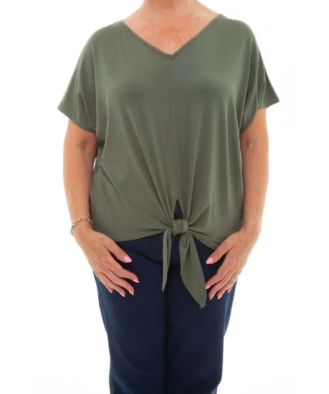 V-Neck Short Sleeve Tie-Front Top