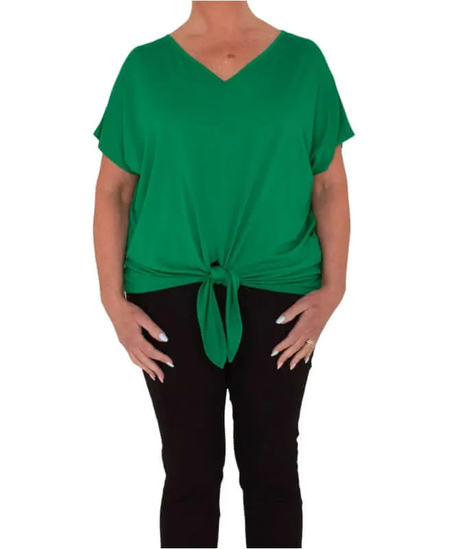 V-Neck Short Sleeve Tie-Front Top