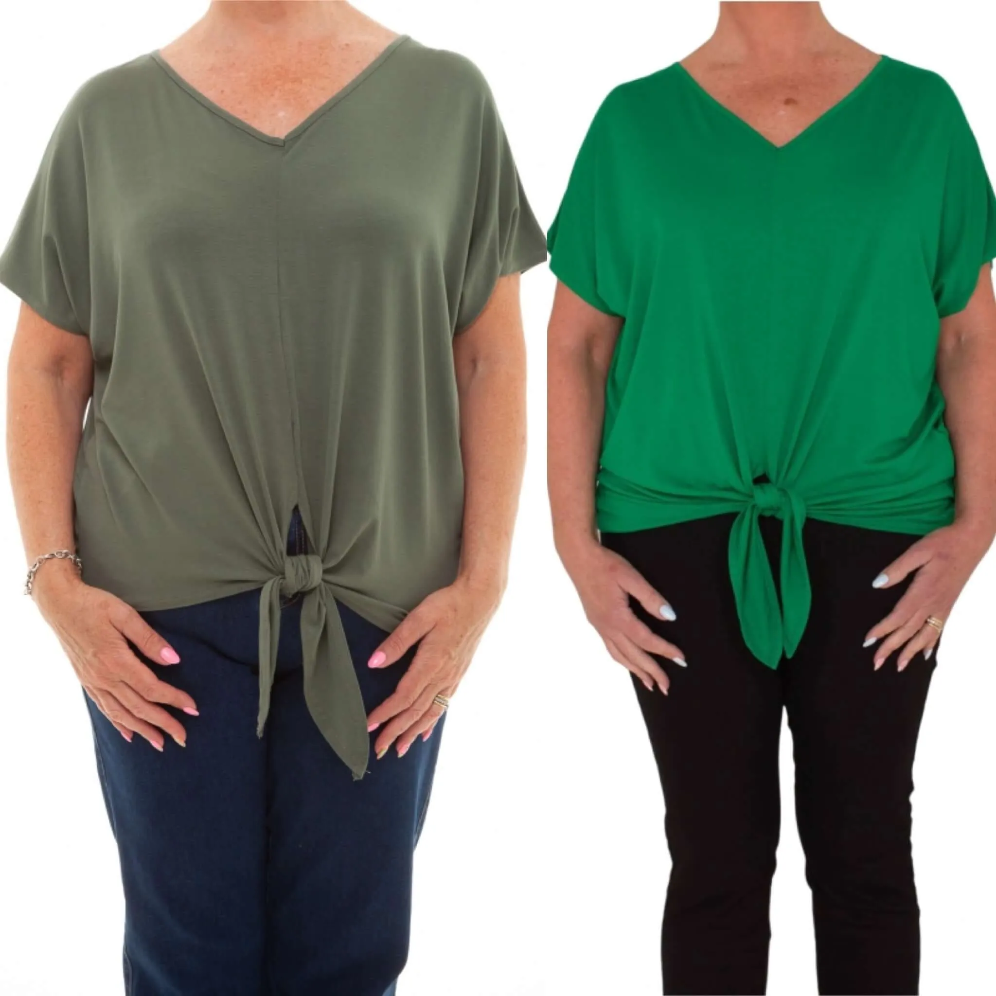 V-Neck Short Sleeve Tie-Front Top