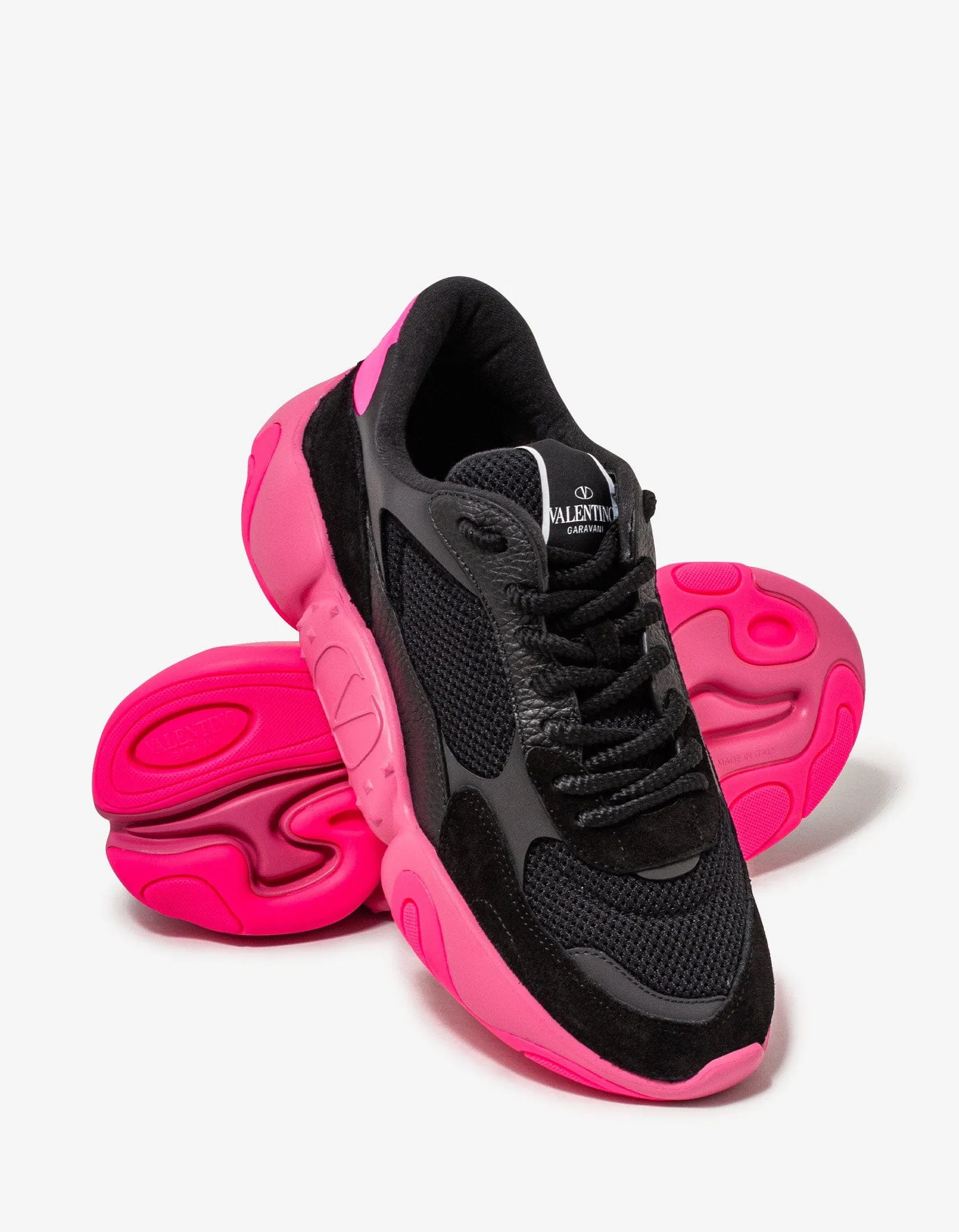 Valentino Black Bubbleback Mesh and Suede Trainers
