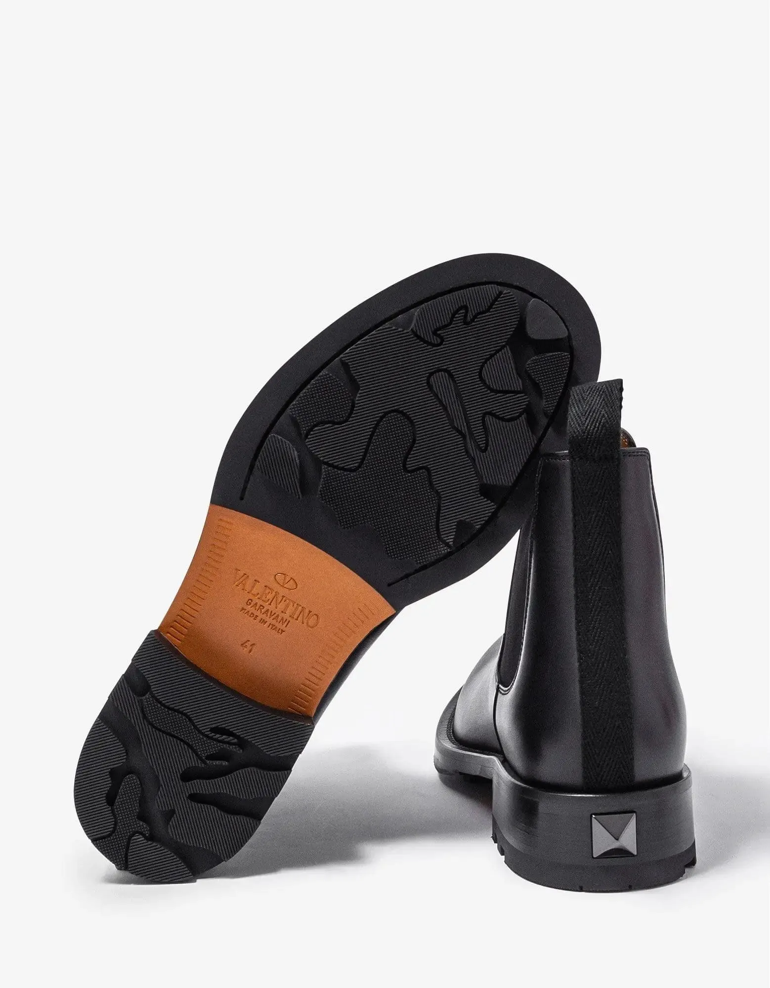 Valentino Black Roman Stud Leather Ankle Boots