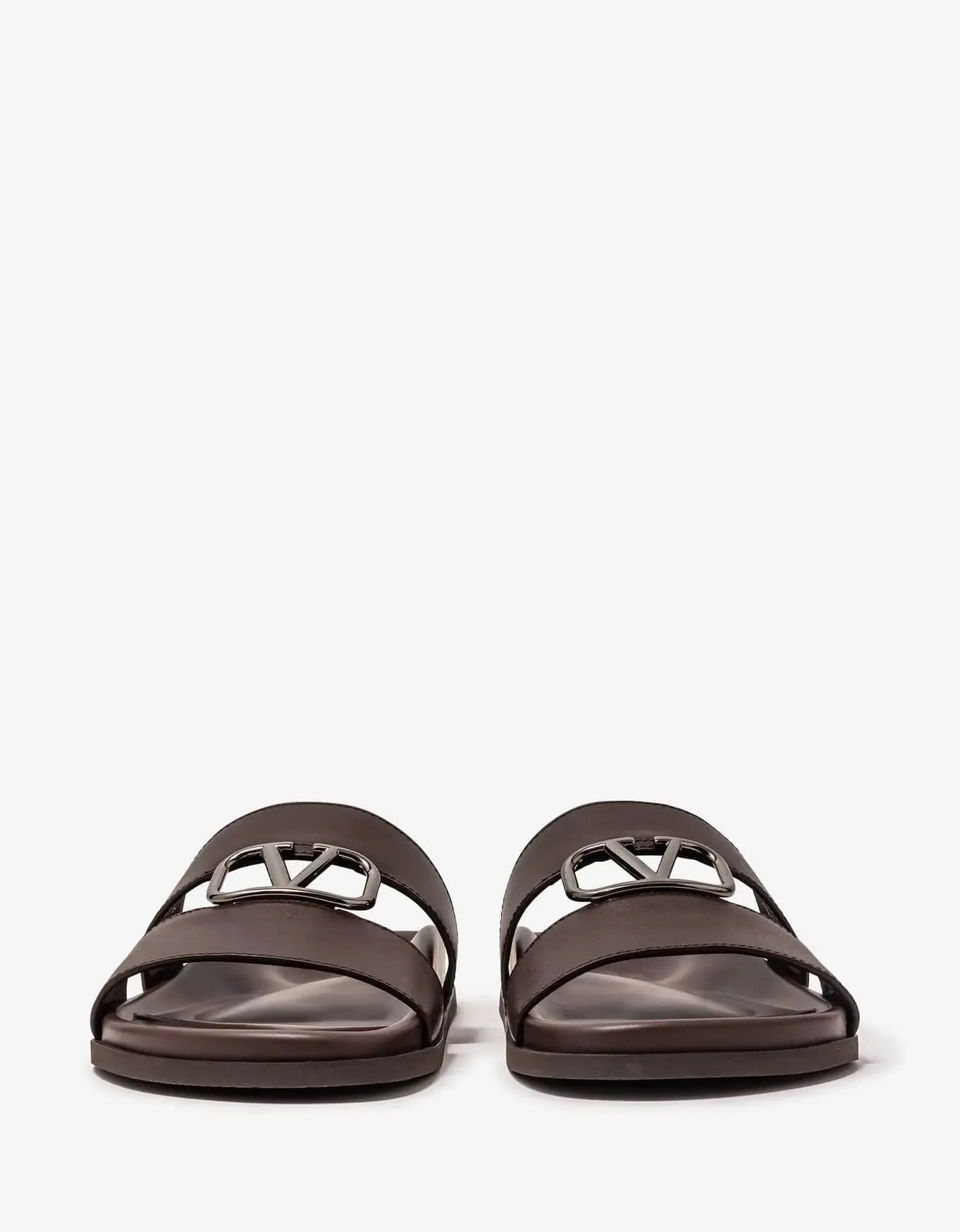 Valentino Brown VLogo Slide Sandals