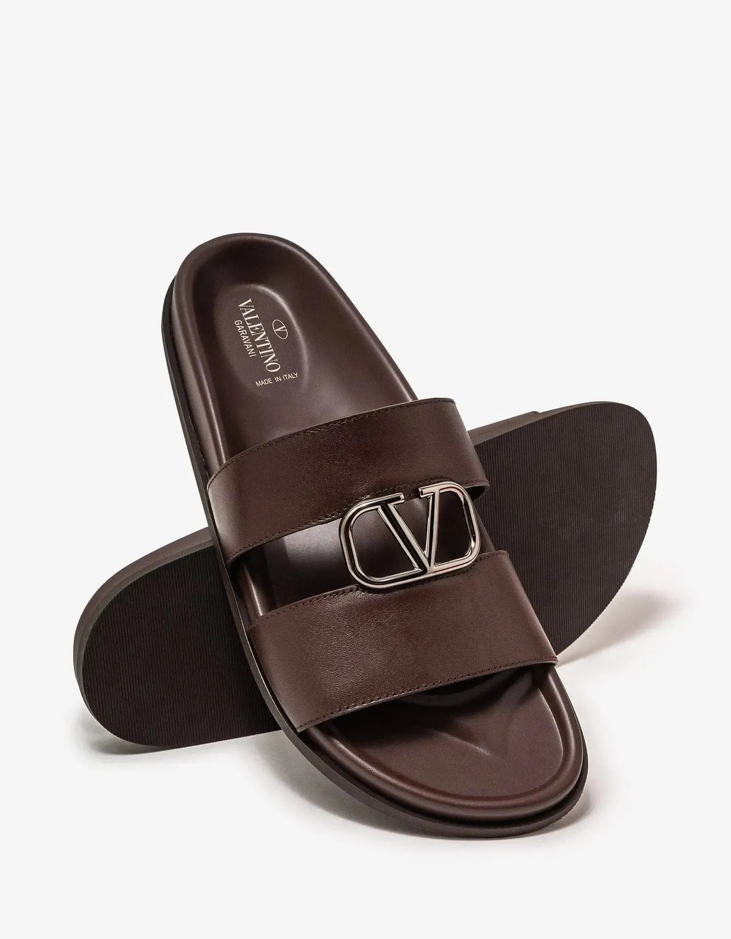 Valentino Brown VLogo Slide Sandals