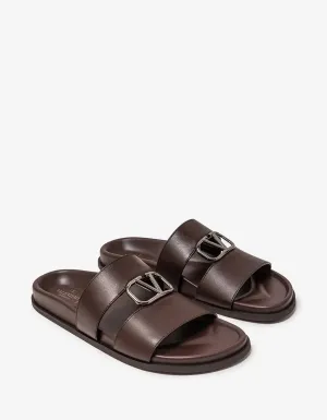 Valentino Brown VLogo Slide Sandals