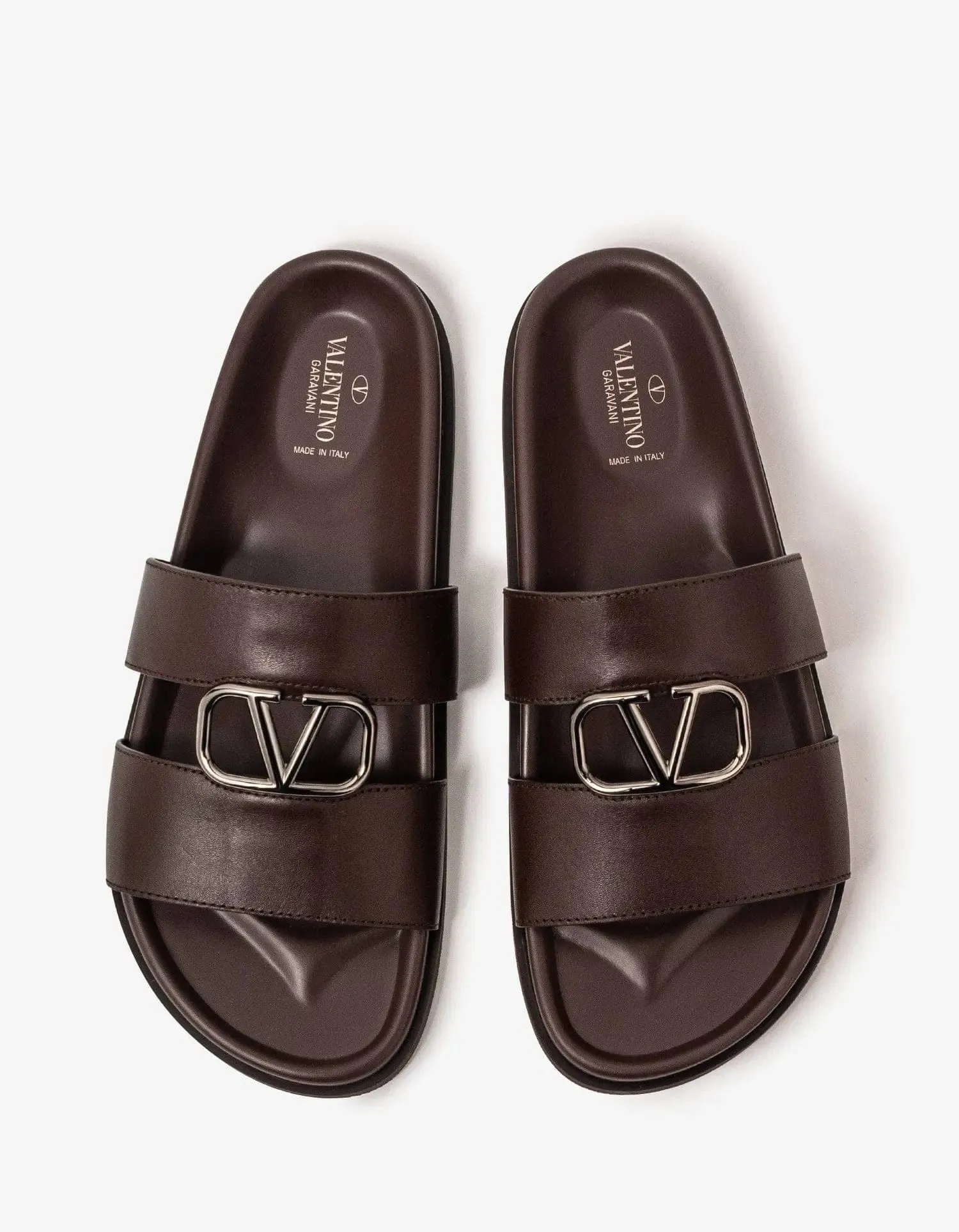 Valentino Brown VLogo Slide Sandals