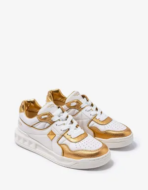 Valentino White & Gold One Stud Trainers