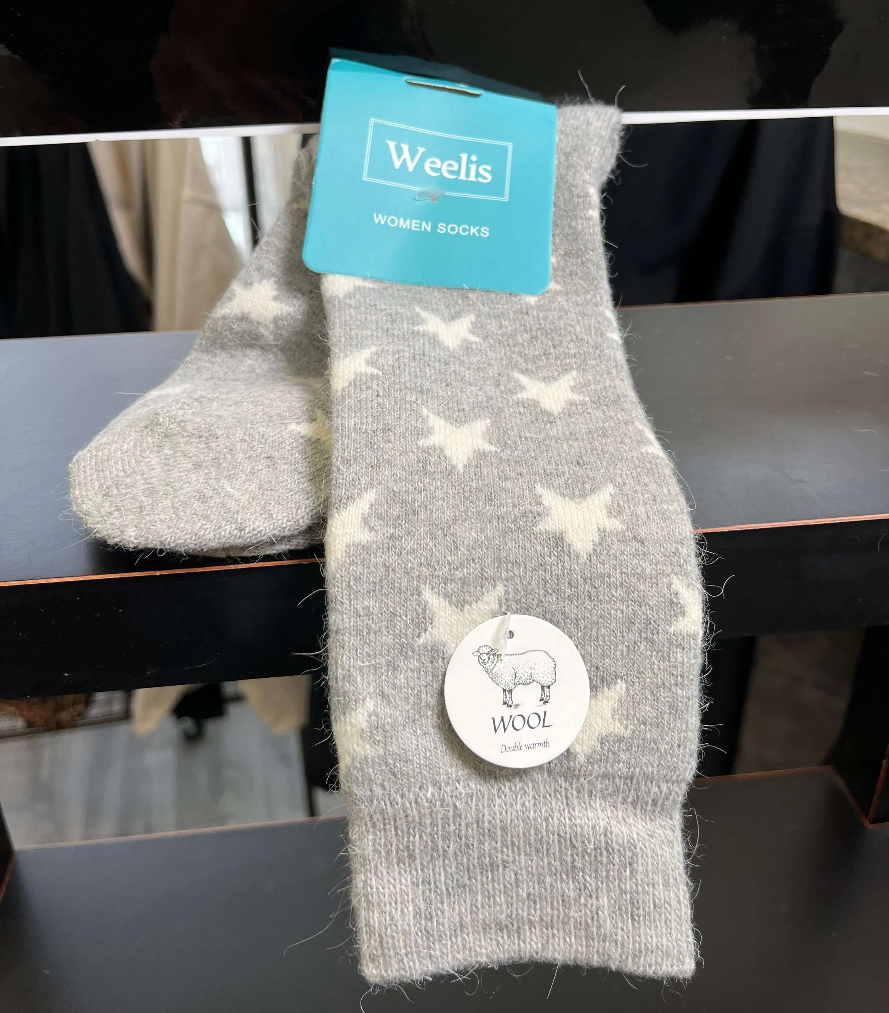 Weelis Wool Mix Womens Long Star Socks