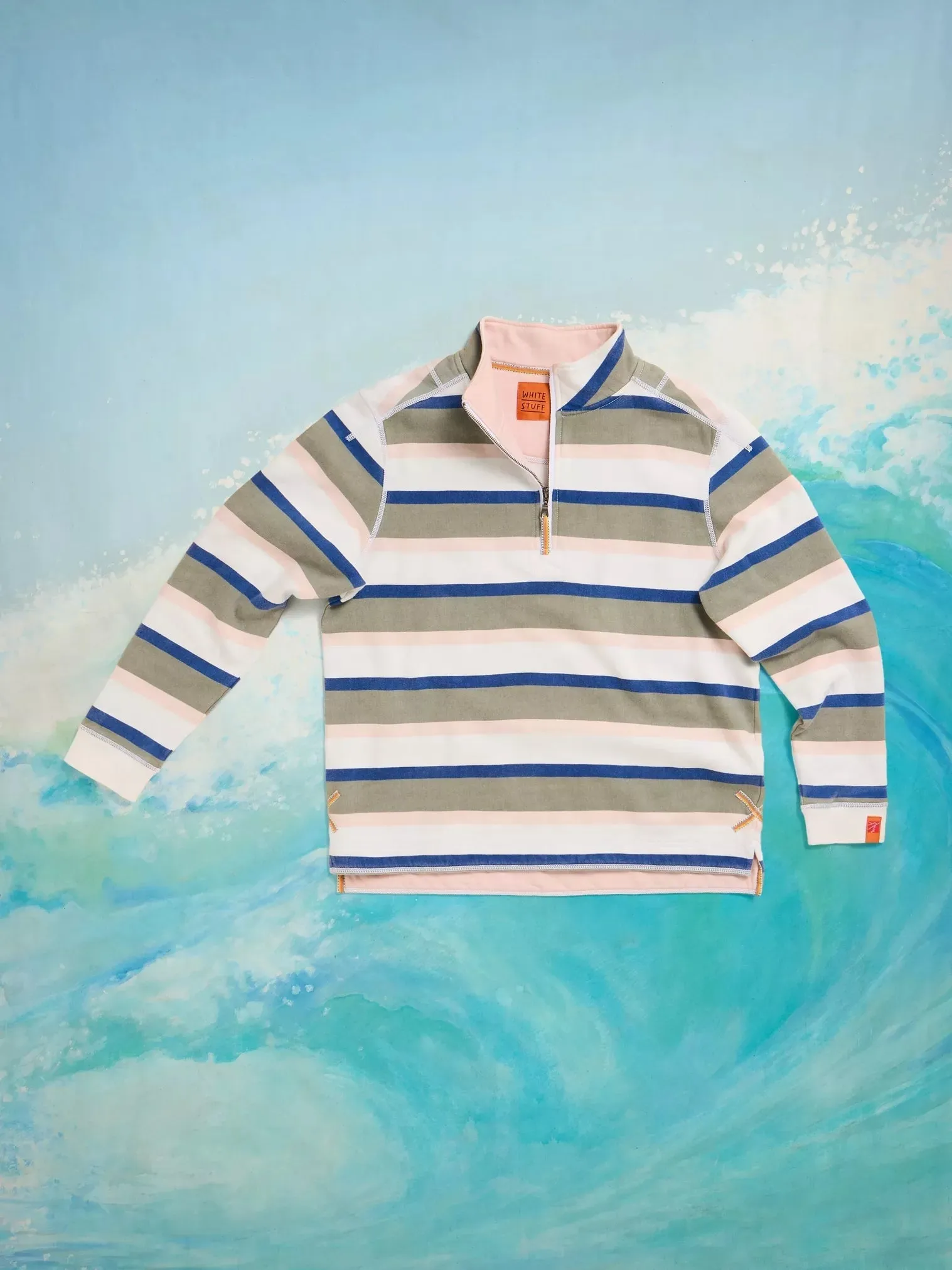 White Stuff Rewind Stripe Half Zip Sweat Sweater