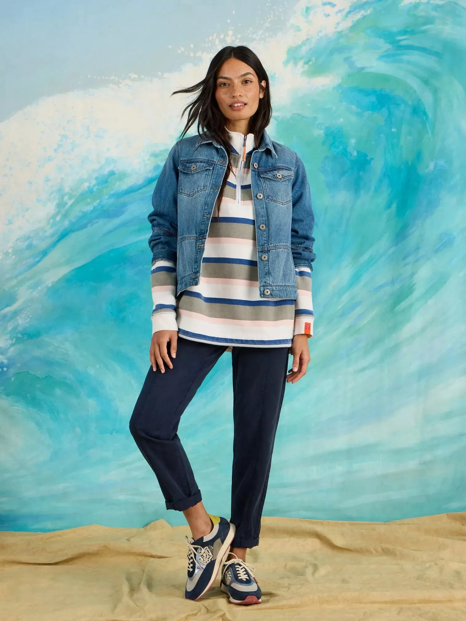 White Stuff Rewind Stripe Half Zip Sweat Sweater