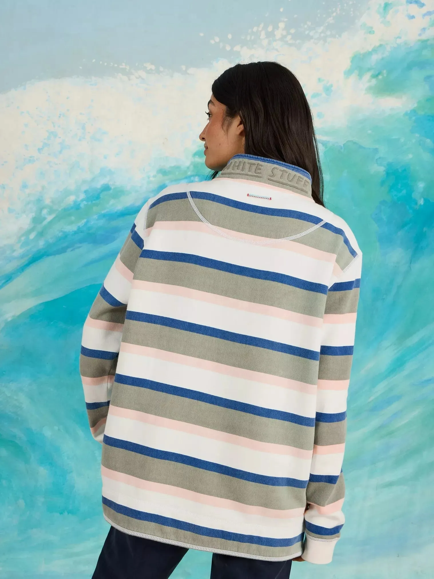 White Stuff Rewind Stripe Half Zip Sweat Sweater