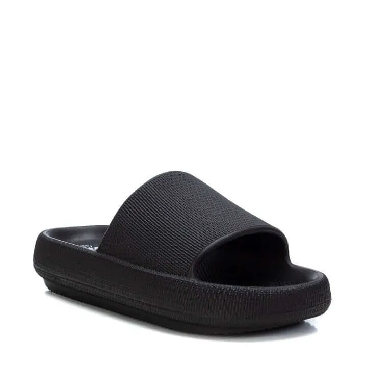 XTI Black PU Platform Slider Sandals