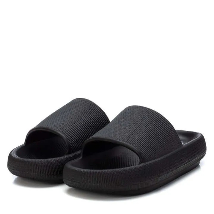 XTI Black PU Platform Slider Sandals