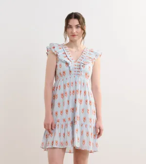 Zoe Ruffle Sleeve Dress - Floral Stripes -Hatley