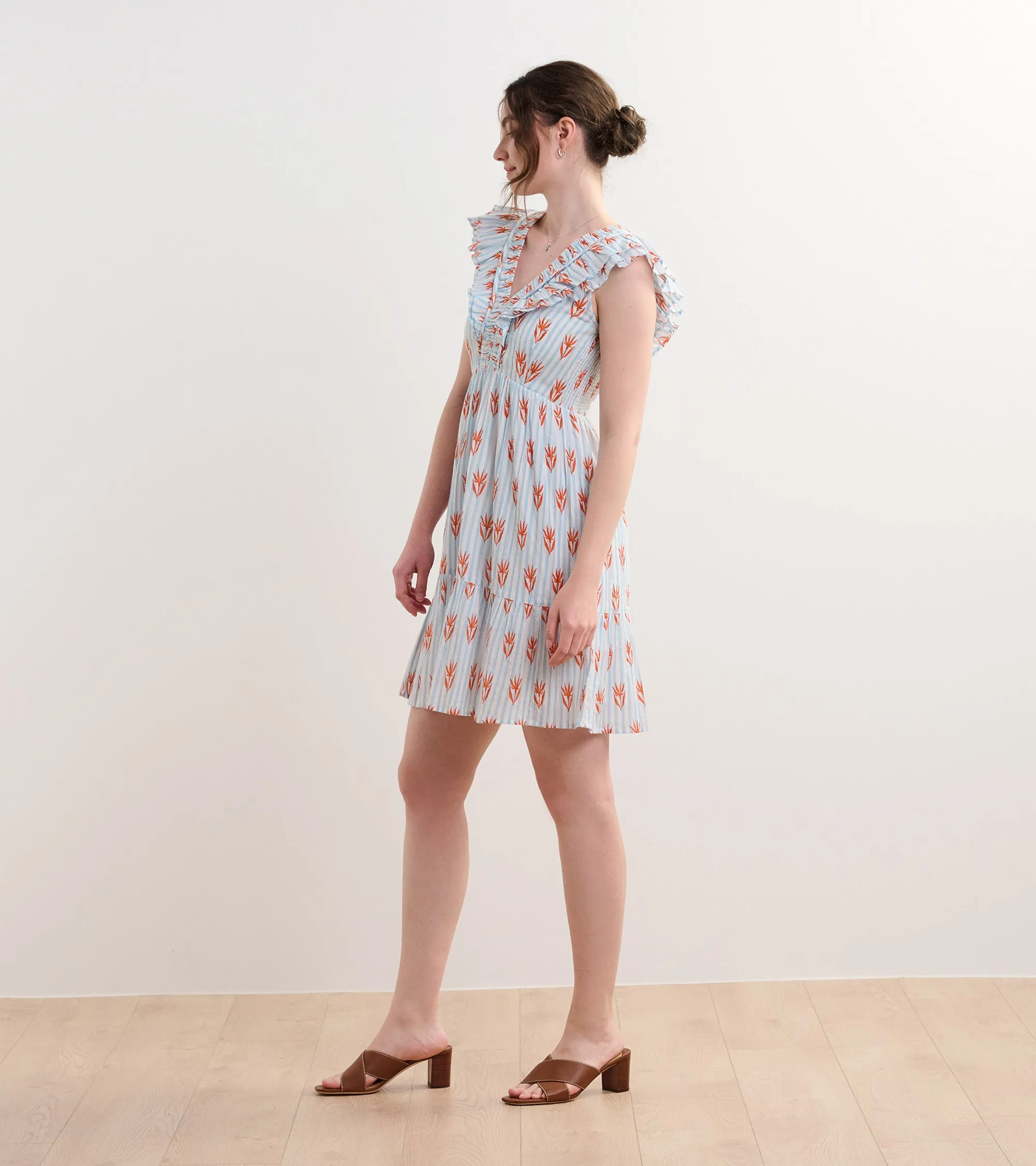 Zoe Ruffle Sleeve Dress - Floral Stripes -Hatley