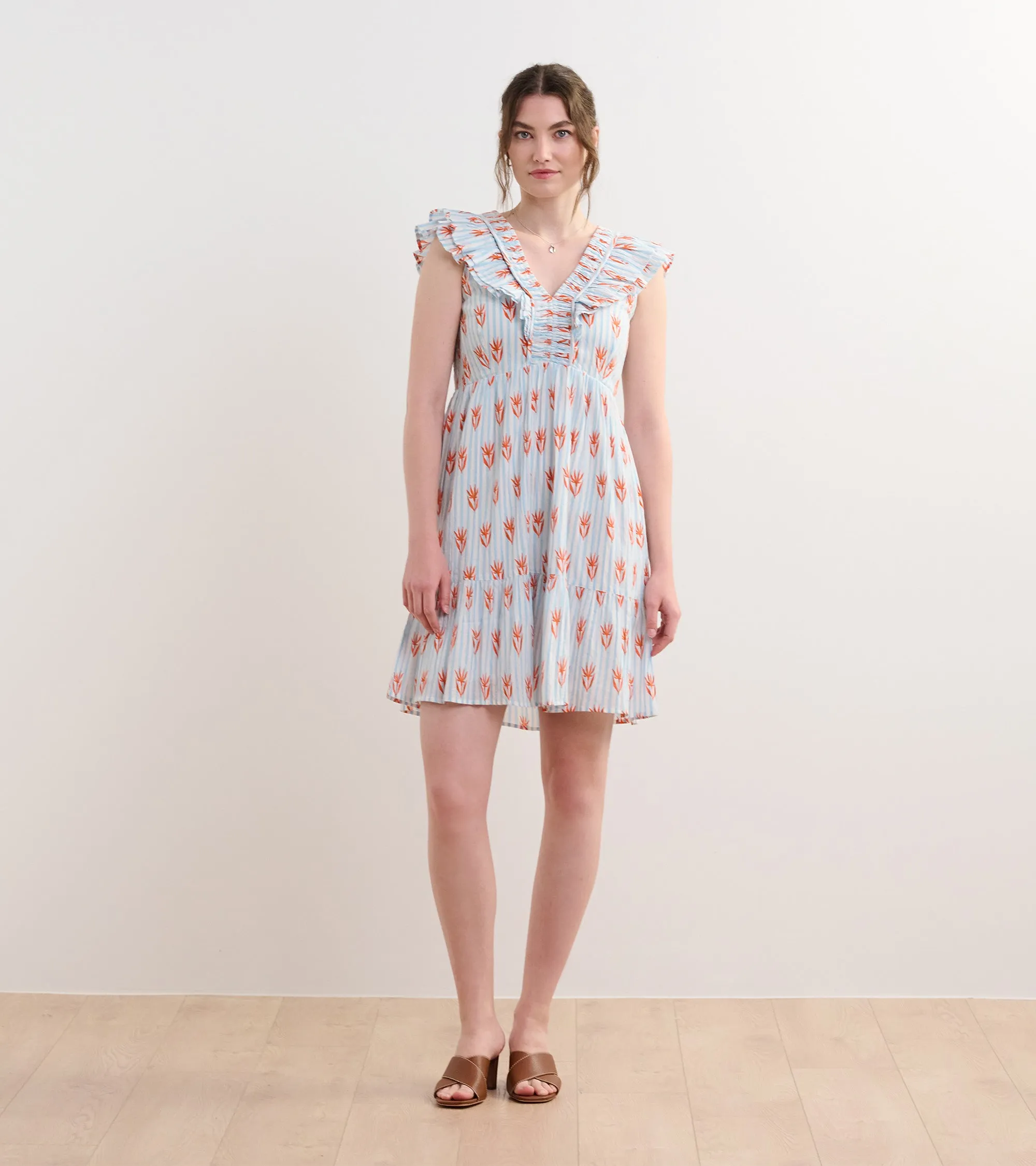 Zoe Ruffle Sleeve Dress - Floral Stripes -Hatley